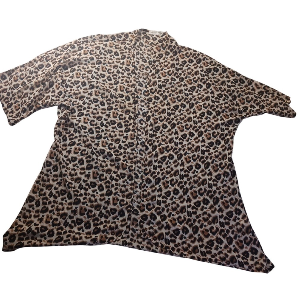 Kate Kasin Leopard Print Kimono Womens Size M Sheer Chiffon Boho Resort Festival